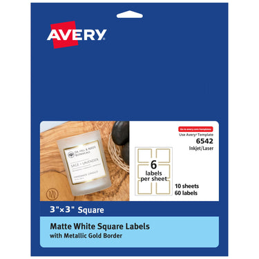 Avery Matte White Labels with Metallic Gold Borders, 3